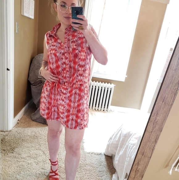 Vintage Wyatt 100% Silk Orange Geometric Print Button Down Sleeveless Romper - Picture 6 of 11